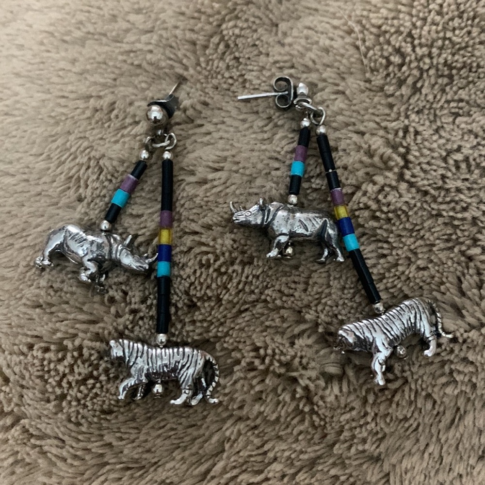 Vintage 90s Sterling Silver🐅 tigers & 🦏 rhinos earrings